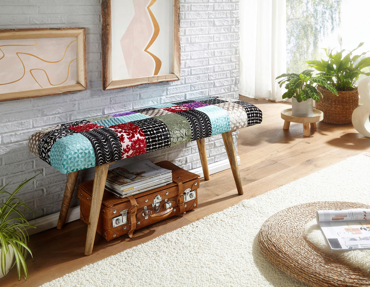 HOCKERBANK in Textil Multicolor  - Multicolor/Braun, Modern, Holz/Textil (117/51/38cm) - MID.YOU