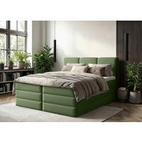 BOXSPRINGBETT 180/200 cm,  in Grün, Topper, Bettkasten, H3 + H4 = fest + sehr fest  - Schwarz/Grün, MODERN, Holz/Holzwerkstoff (180/200cm) - MID.YOU