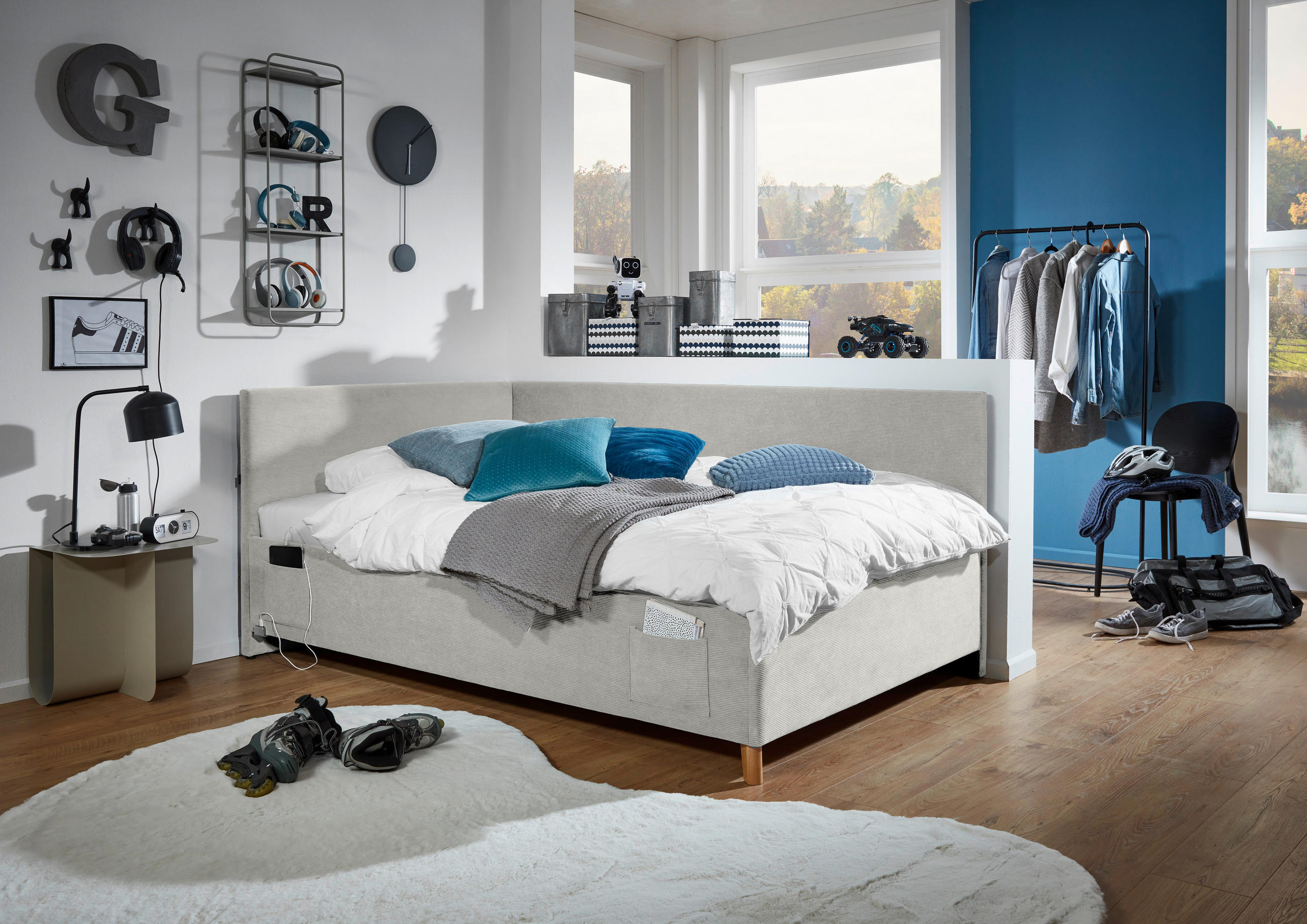 POLSTERLIEGE in Cord Beige  - Eichefarben/Beige, Konventionell, Holz/Textil (140/200cm) - Stylife