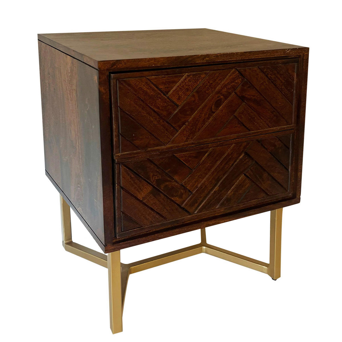 NACHTTISCH  in massiv Akazie Dunkelbraun  - Dunkelbraun/Goldfarben, Natur, Holz/Metall (45/40/57cm) - Livetastic