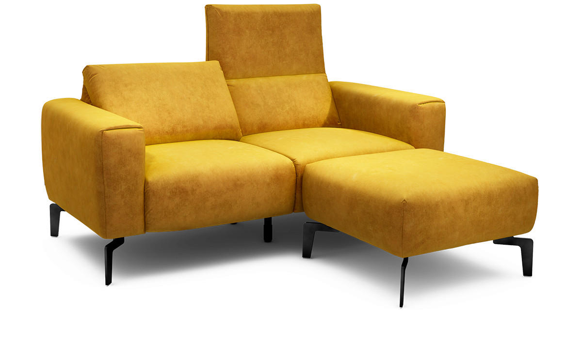 Zweisitzer inkl. Hocker Samt Gelb  - Gelb/Schwarz, Design, Textil/Metall (180/86/86-94cm) - SENSOO