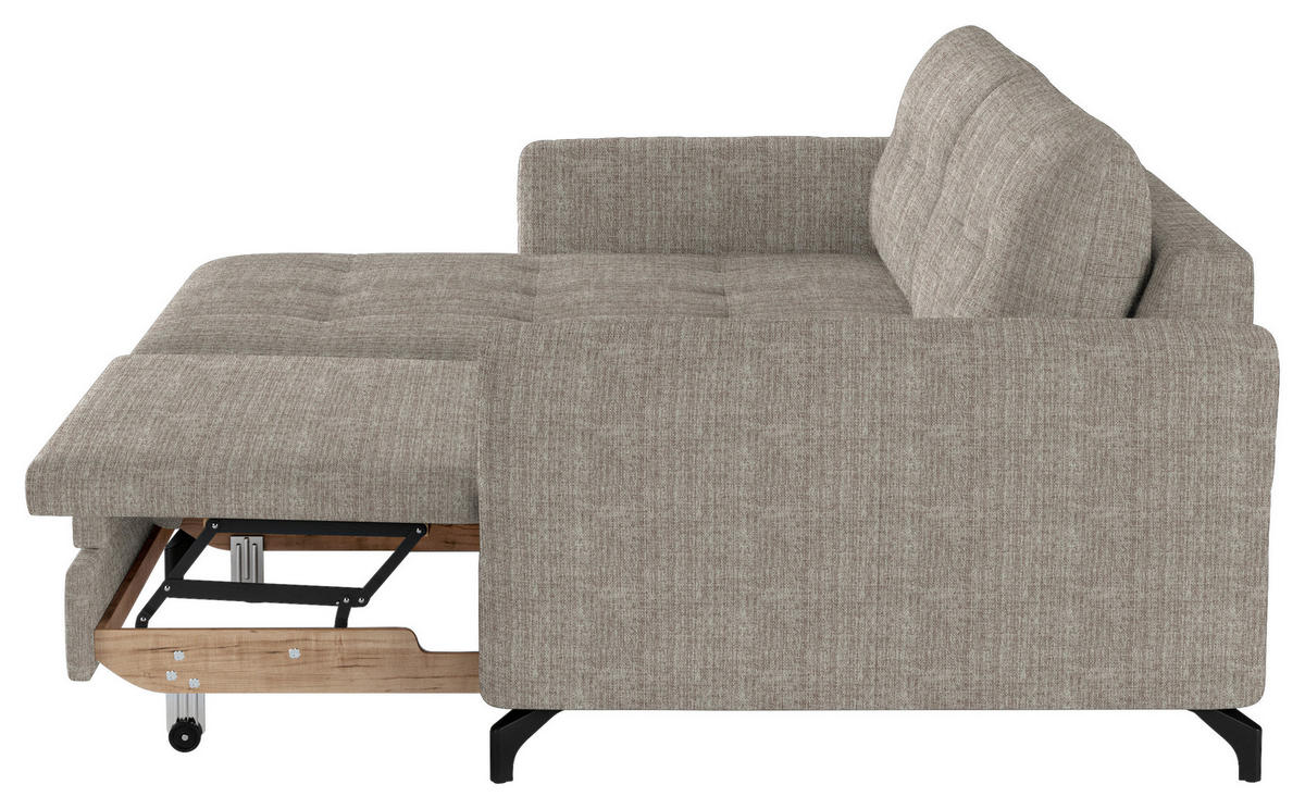 ECKSOFA in Flachgewebe, Leinenoptik Hellbraun  - Hellbraun/Schwarz, Design, Textil/Metall (170/242cm) - Xora