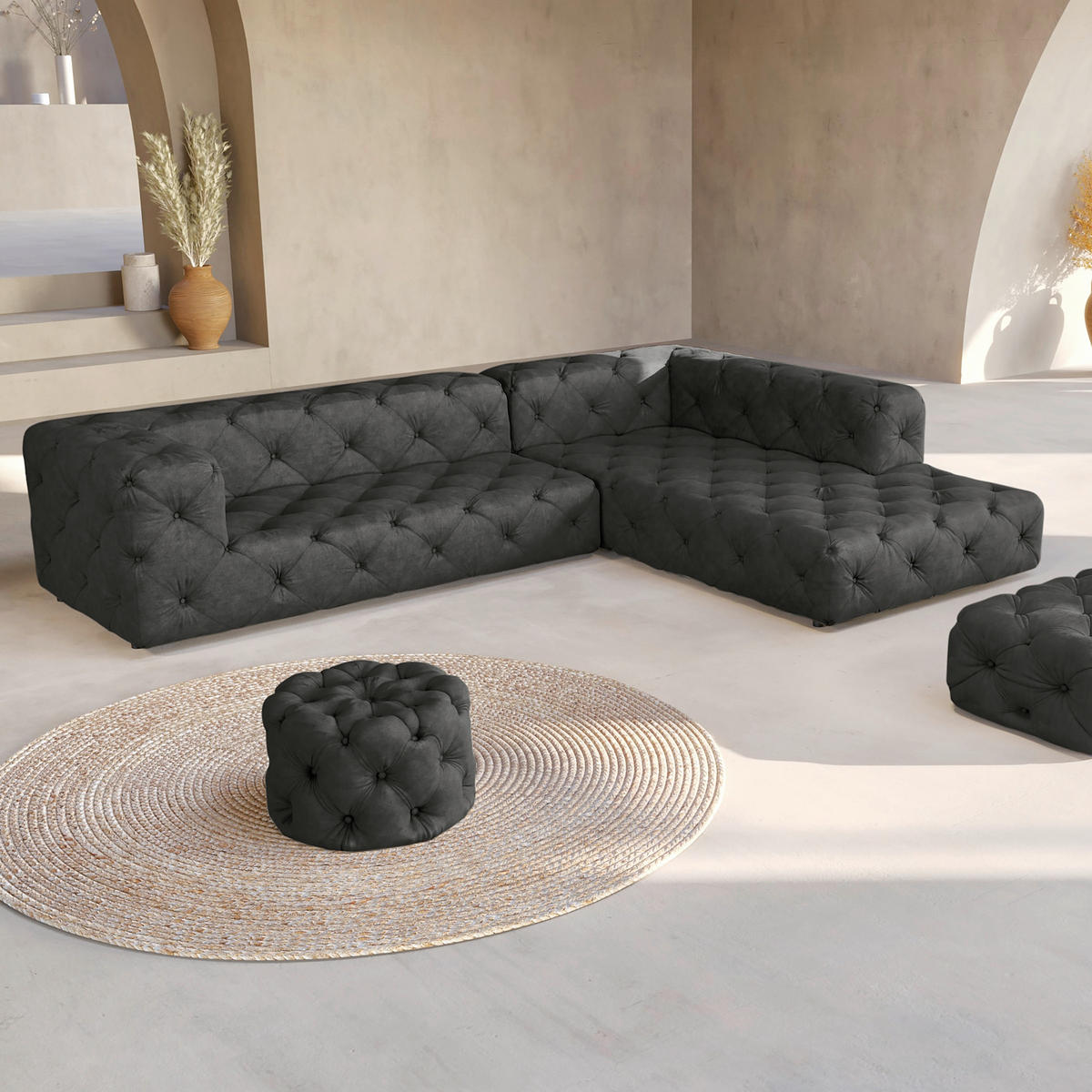 ECKSOFA Fresco in Mikrofaser Anthrazit  325/228 cm  - Anthrazit/Schwarz, Design, Kunststoff/Textil (325/228cm) - P & B