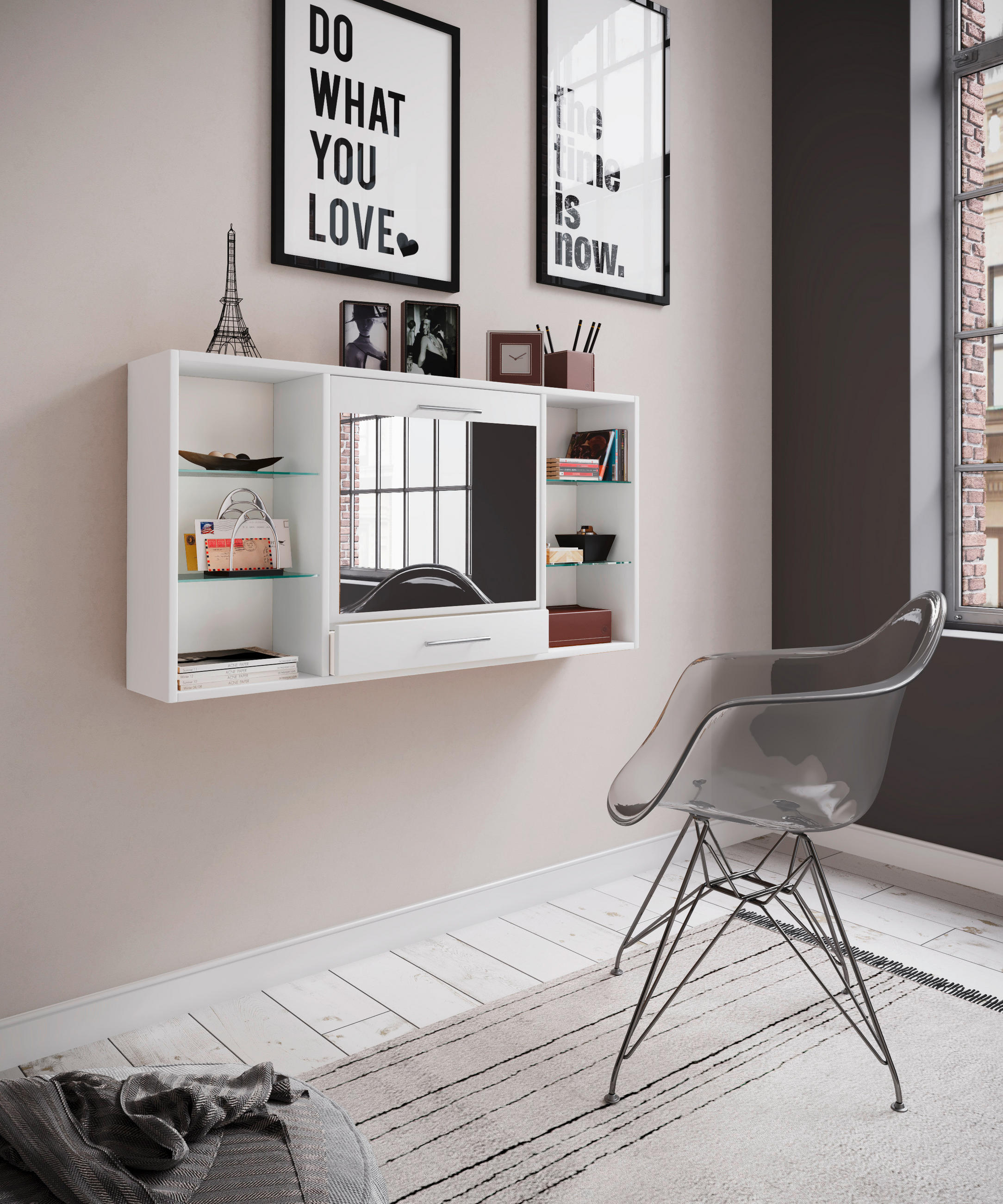 SKRIVBORD 115/19,7/60 cm  i vit  - vit/aluminiumfärg, Modern, metall/trämaterial (115/19,7/60cm) - MID.YOU