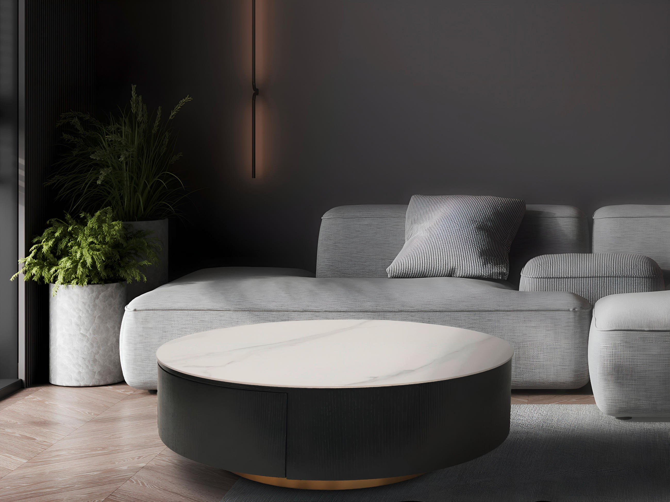 COUCHTISCH 90/90/36 cm rund Schwarz, Weiß  - Goldfarben/Schwarz, Design, Holzwerkstoff/Stein (90/90/36cm) - Modante