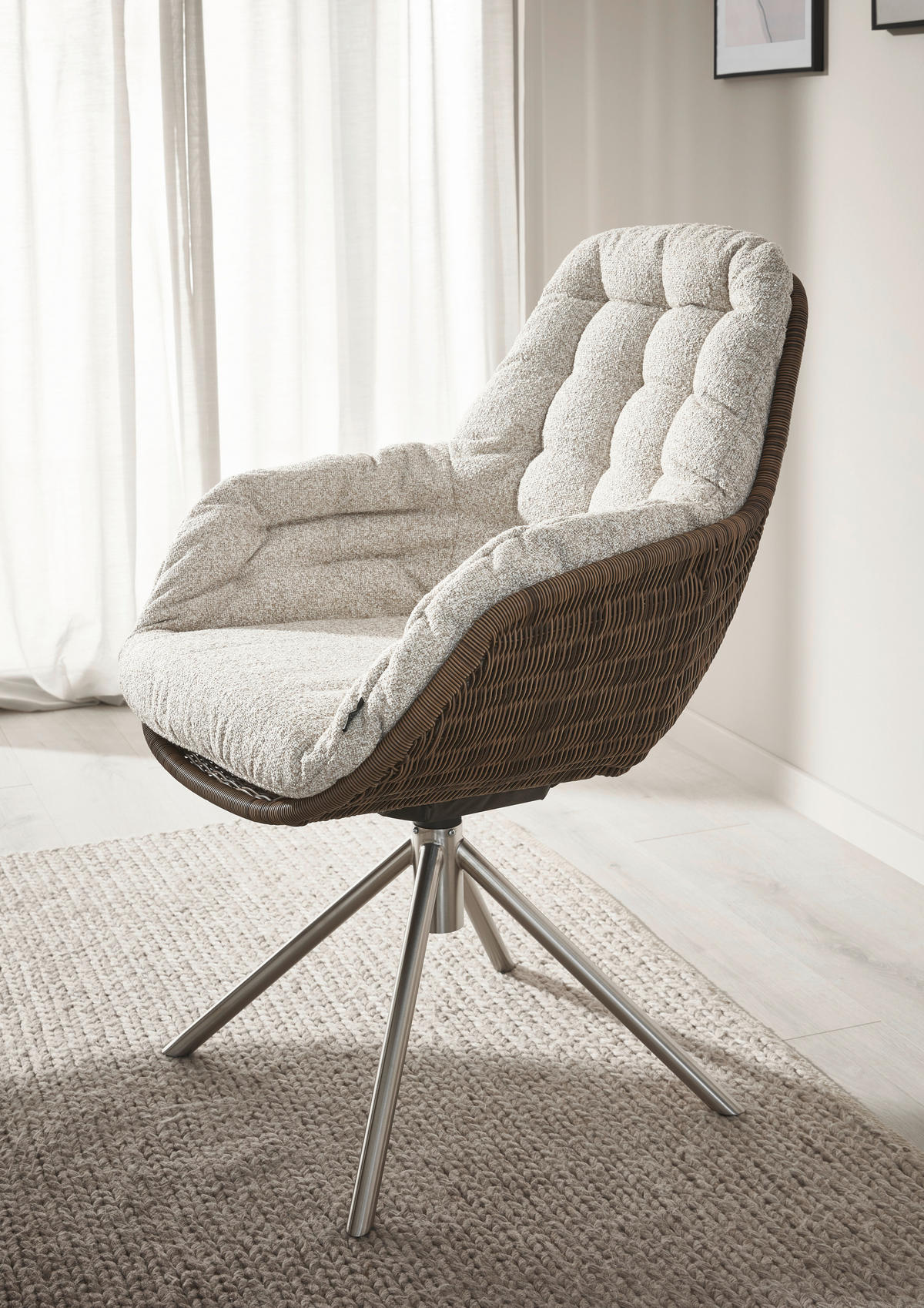 ARMLEHNSTUHL  Sitzfläche 360° drehbar Webstoff  - Edelstahlfarben/Beige, Design, Kunststoff/Textil (63/89/69cm) - Johann Jakob