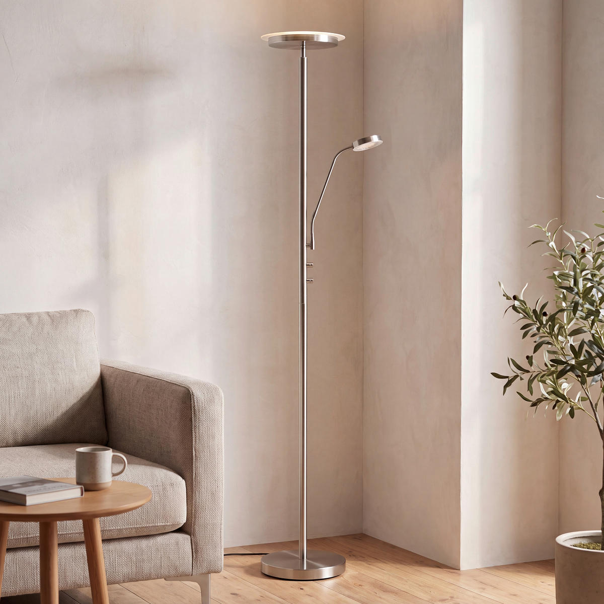 Lampadar Cu Led 26/180 cm    - culoare nichel, Basics, plastic/sticlă (26/180cm) - Novel