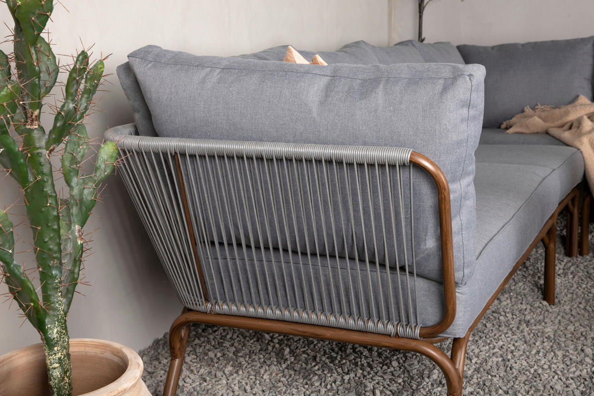 DINING-LOUNGESET  - Braun/Grau, KONVENTIONELL, Textil/Metall - Gardenson