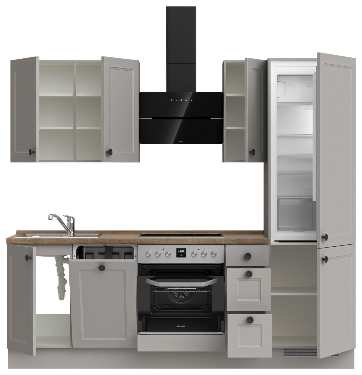 KÜCHENLEERBLOCK 240 cm   in Grau, Eiche dunkel  - Eiche dunkel/Schwarz, MODERN, Holzwerkstoff/Metall (240cm) - Nobilia