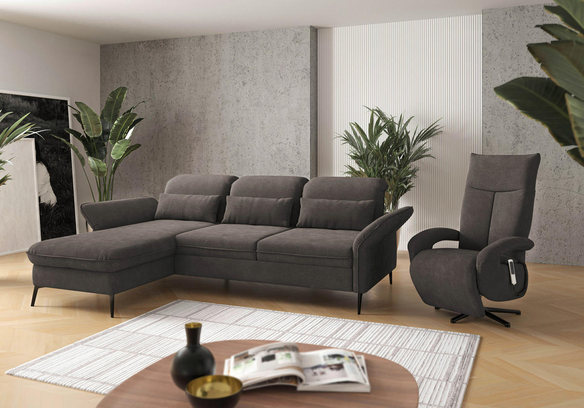 ECKSOFA in Flachgewebe Graphitfarben  - Schwarz/Graphitfarben, Konventionell, Textil/Metall (198/264cm) - Sit & More
