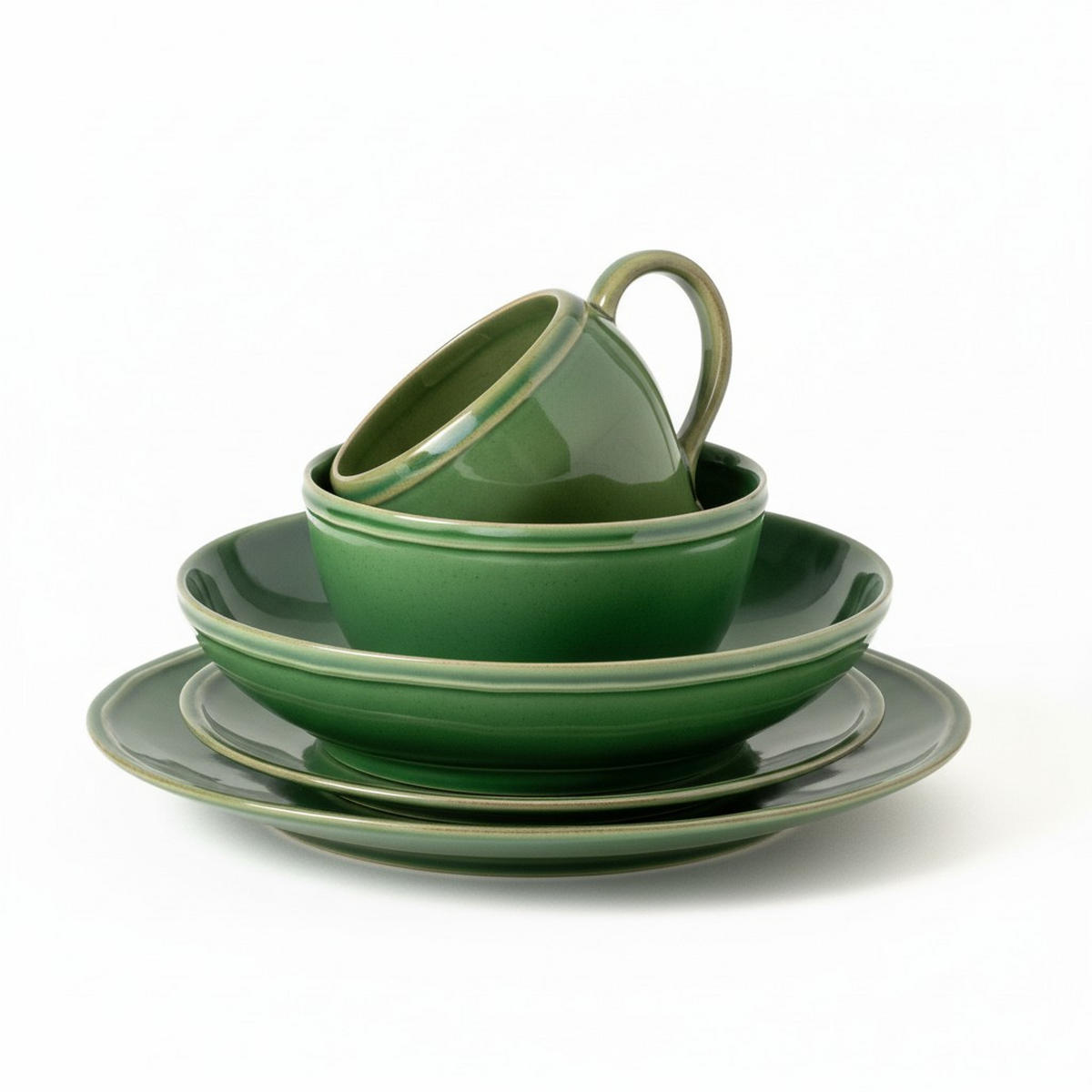 KOMBISERVICE Dunkelgrün FONTANA 5-teilig 1 Personen  - Dunkelgrün, Basics, Keramik - Costa Nova
