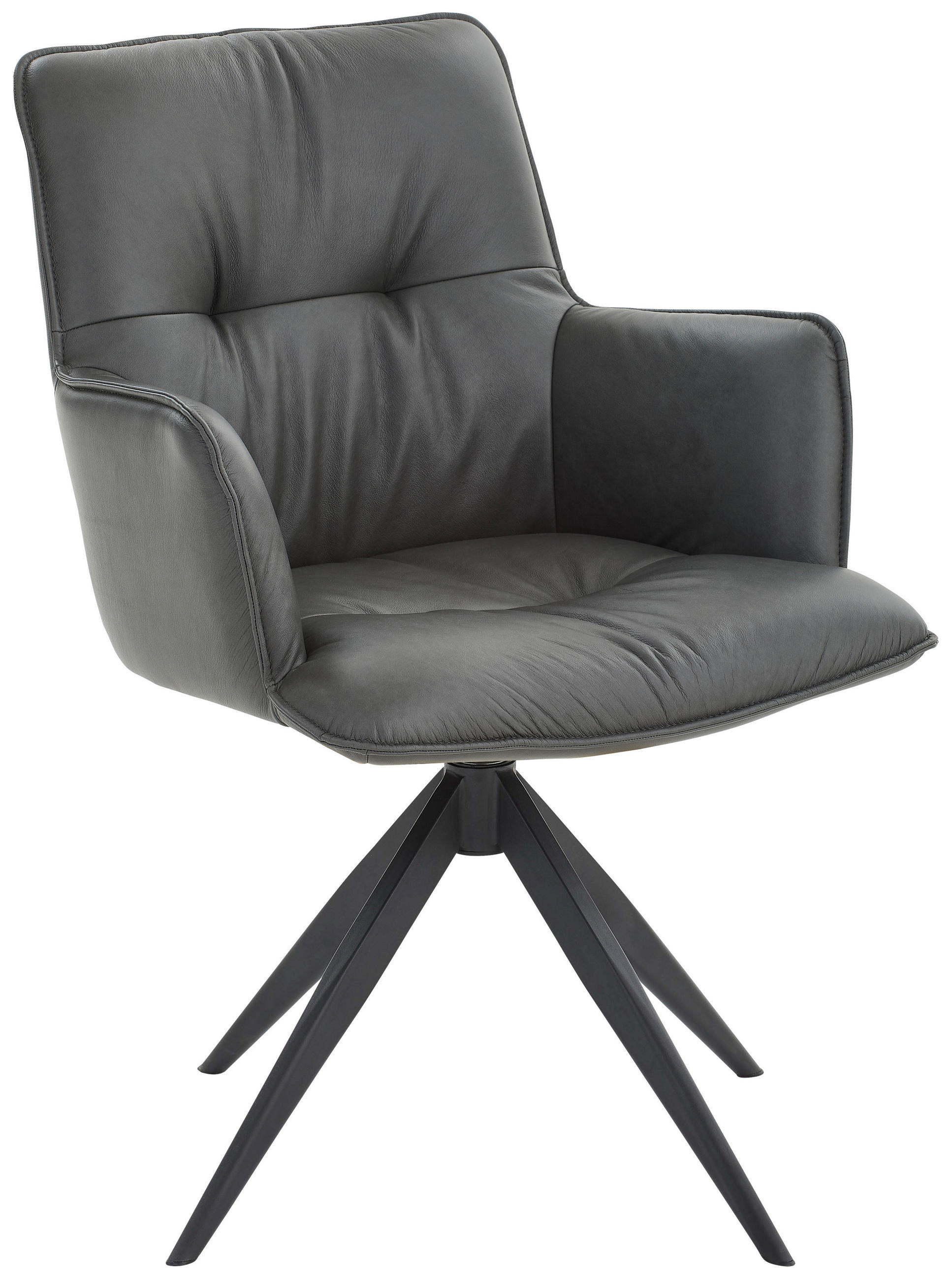 ARMLEHNSTUHL  in Eisen Echtleder pigmentiert  - Anthrazit, Design, Leder/Metall (59/89/63cm) - Dieter Knoll