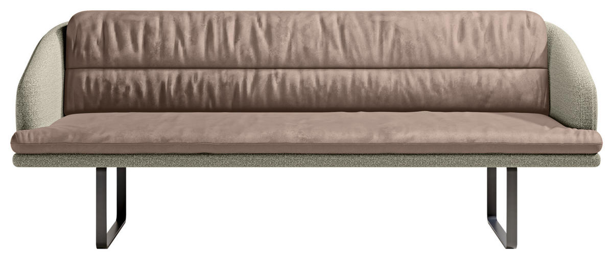 SITZBANK 255/89/68 cm Velours, Flachgewebe Sandfarben, Graugrün Metall  - Sandfarben/Schwarz, Design, Textil/Metall (255/89/68cm) - Dieter Knoll