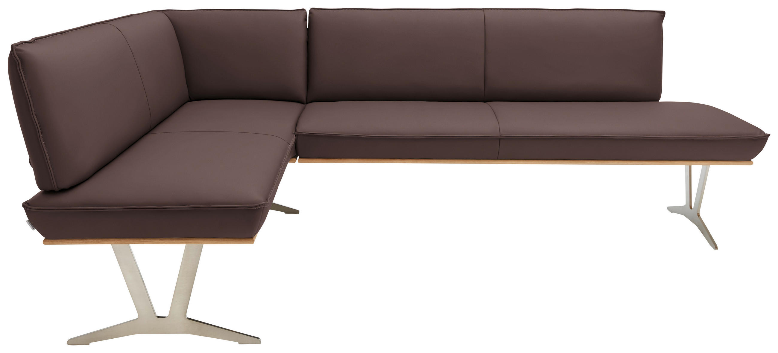 ECKBANK in Holz, Metall, Leder Braun  - Edelstahlfarben/Beige, Design, Leder/Holz (152/217cm) - Ambiente