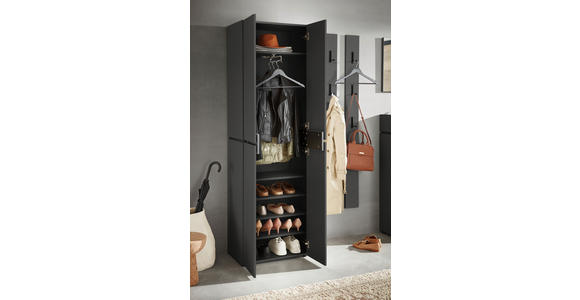 GARDEROBENSCHRANK 60/199/37 cm  - Schwarz/Graphitfarben, Design, Holzwerkstoff/Kunststoff (60/199/37cm) - Voleo