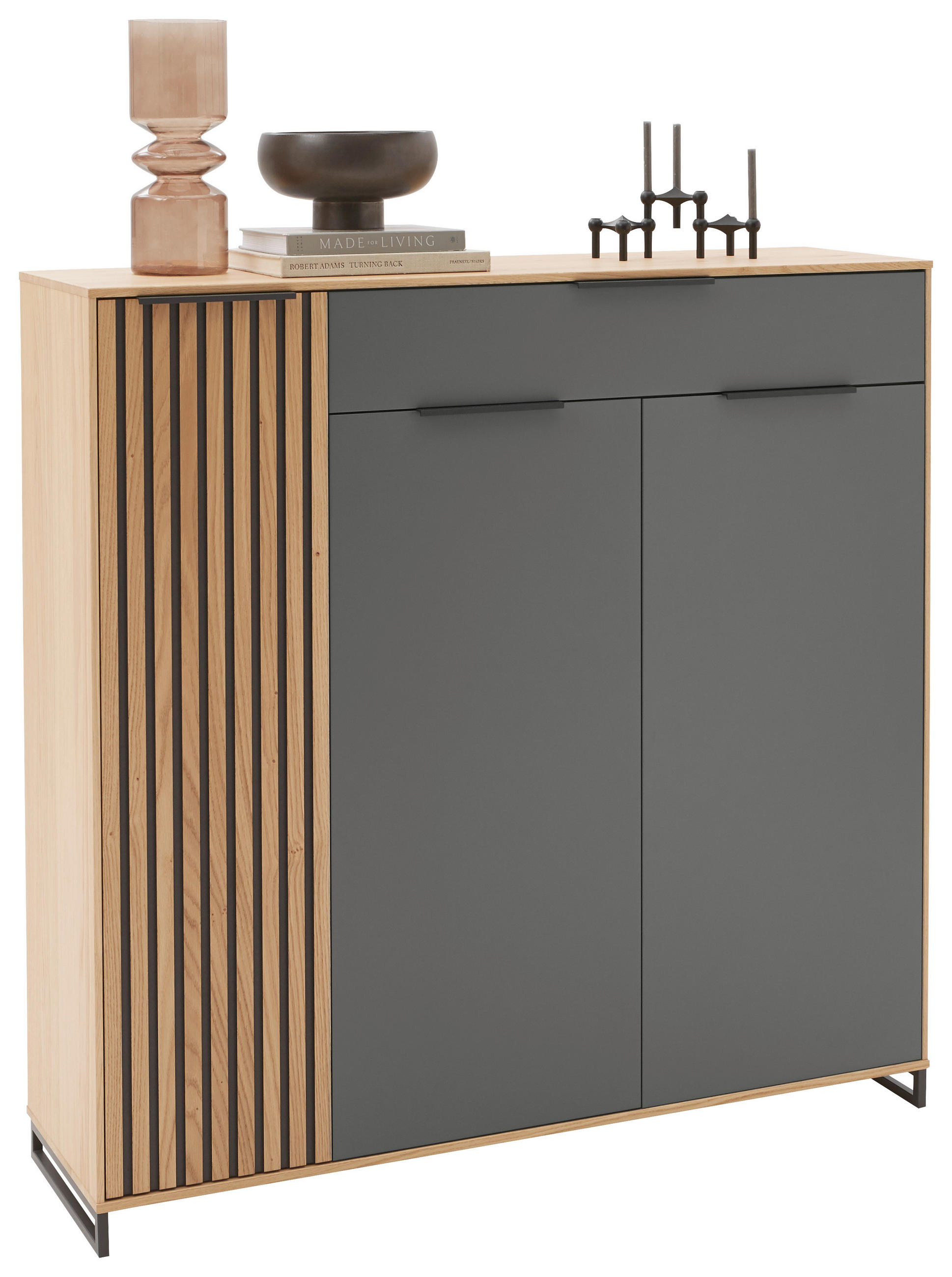 SCHUHSCHRANK Eiche, Asteiche furniert, teilmassiv Grau, Eichefarben, Eiche Bianco  - Eiche Bianco/Eichefarben, Design, Holz/Holzwerkstoff (127/127/37cm) - Dieter Knoll
