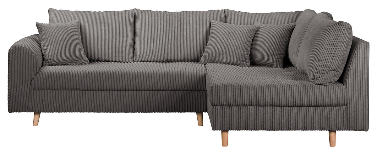 ECKSOFA inkl. Hocker Ariella Dunkelgrau Cord  - Dunkelgrau/Naturfarben, Design, Holz/Textil (231/161cm) - Livetastic