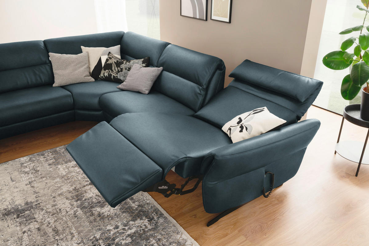 ECKSOFA in Echtleder Blaugrau  258/286 cm  - Blaugrau/Schwarz, Design, Leder/Metall (258/286cm) - Schöner Wohnen