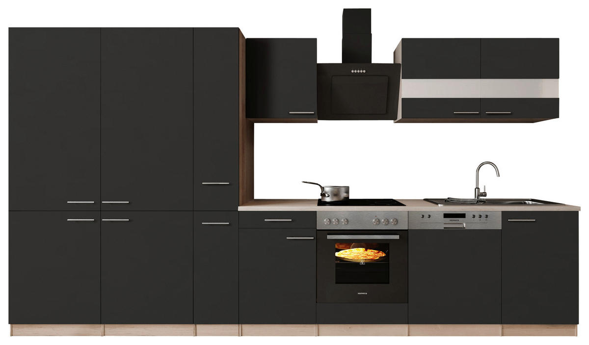 Bucătărie Standard  - culoare inox/culoare lemn stejar, Trend, metal/material pe bază de lemn (370cm) - Respekta