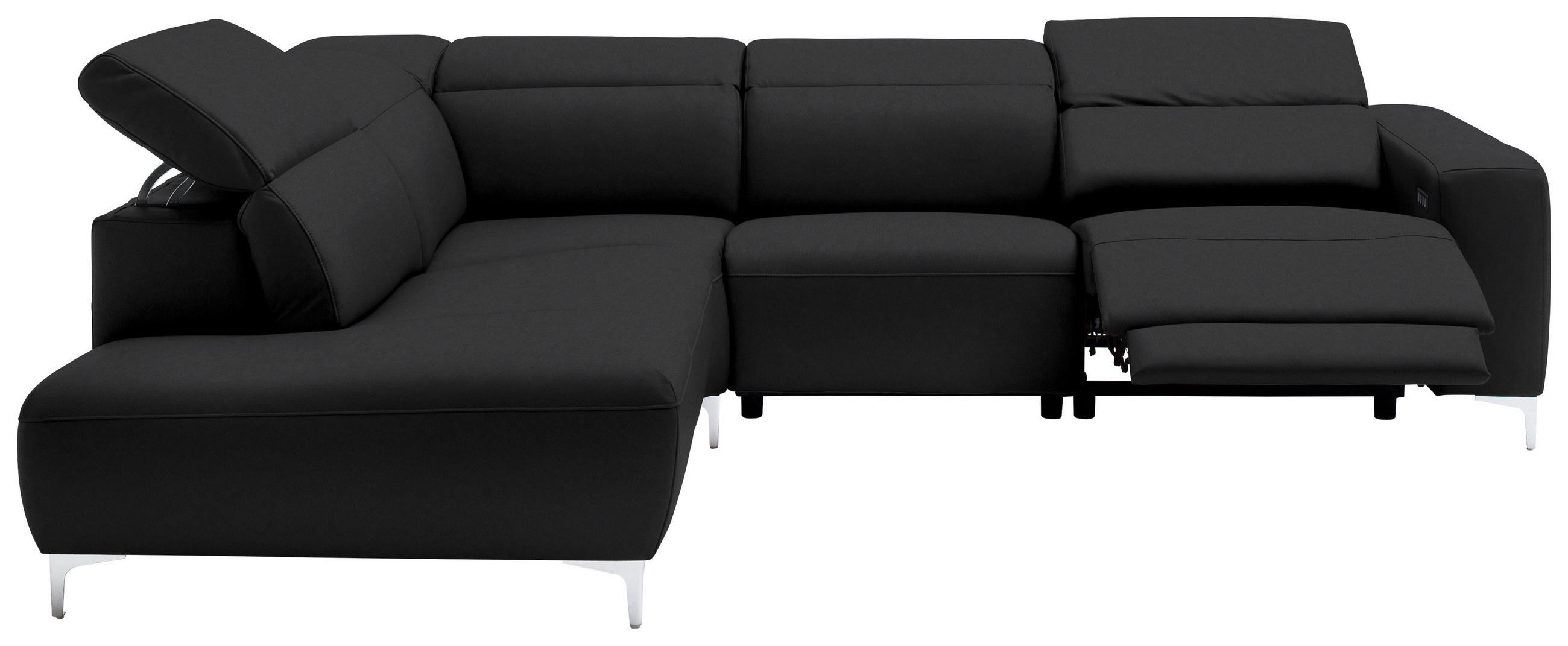 ECKSOFA in Echtleder Schwarz  - Chromfarben/Schwarz, Design, Leder/Metall (223/290cm) - Pure Home Lifestyle