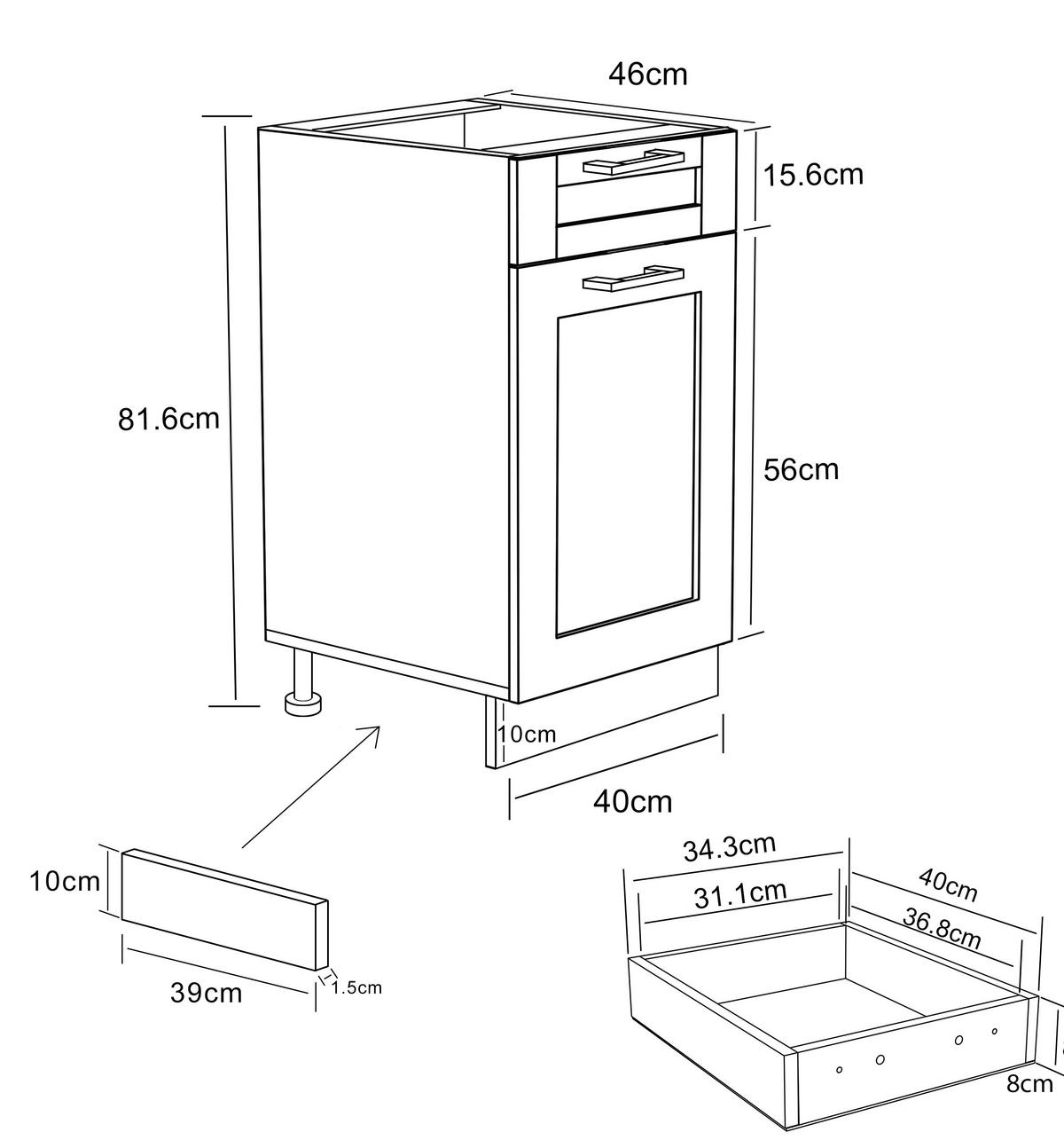 KÜCHENUNTERSCHRANK 40/82/46 cm  in Anthrazit, Weiß  - Anthrazit/Silberfarben, Trend, Holzwerkstoff/Kunststoff (40/82/46cm) - MID.YOU