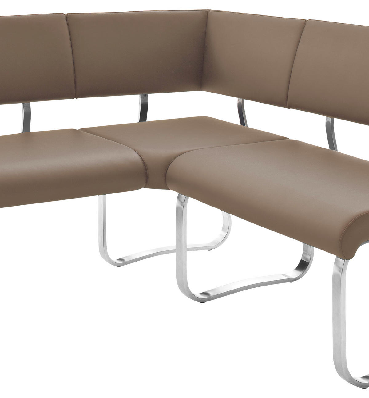 ECKBANK 200/150 cm Lederlook Edelstahlfarben, Cappuccino   - Edelstahlfarben/Cappuccino, Design, Textil/Metall (200/150cm) - Livetastic