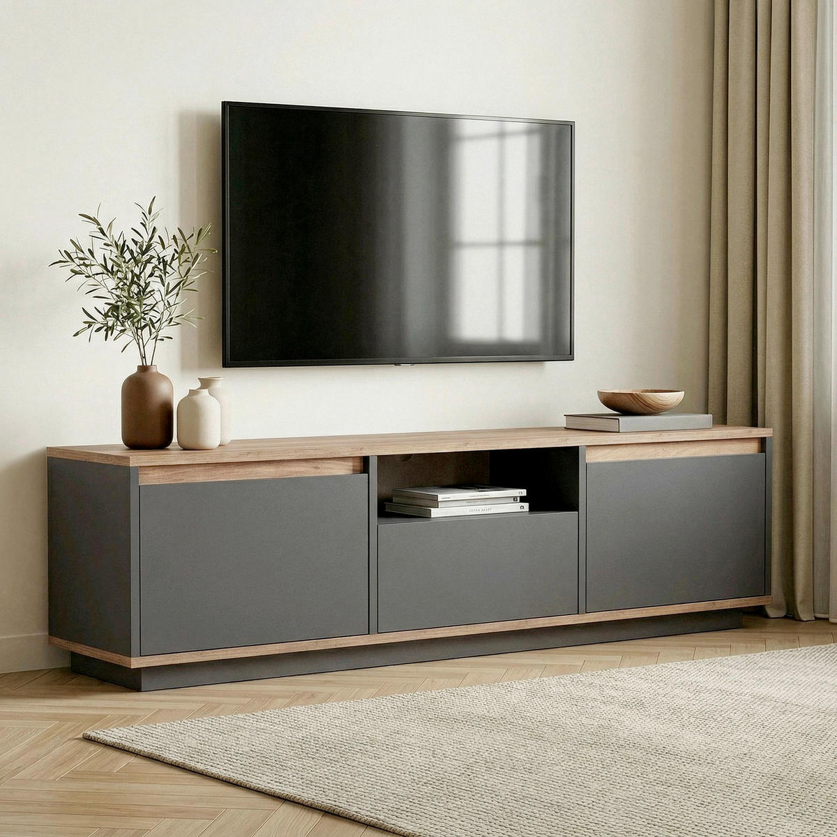 TV-ELEMENT - Anthrazit/Pinienfarben, Modern, Holzwerkstoff (160/42/30cm) - MID.YOU