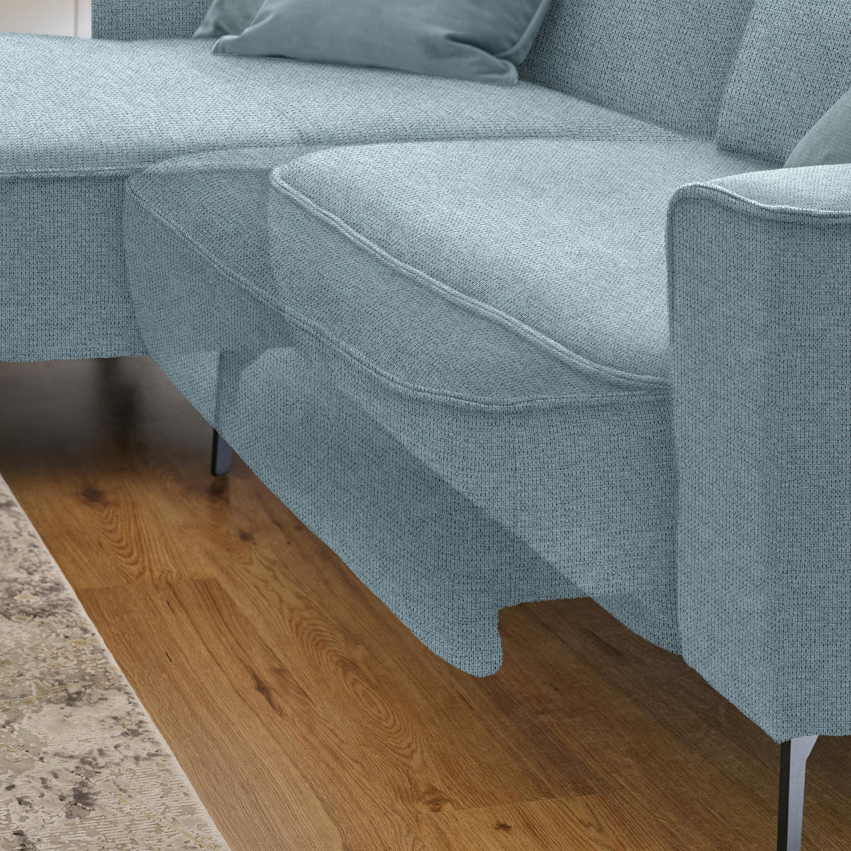 ECKSOFA in Flachgewebe Hellblau  - Schwarz/Hellblau, Design, Textil/Metall (190/285cm) - Johann Jakob
