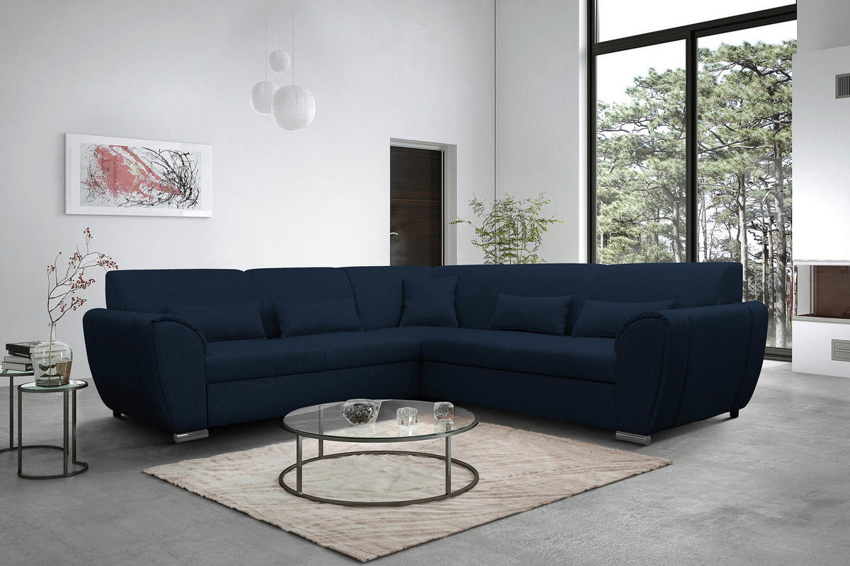 ECKSOFA Dunkelblau Flachgewebe  - Silberfarben/Dunkelblau, Design, Kunststoff/Textil (266/266cm) - Livetastic