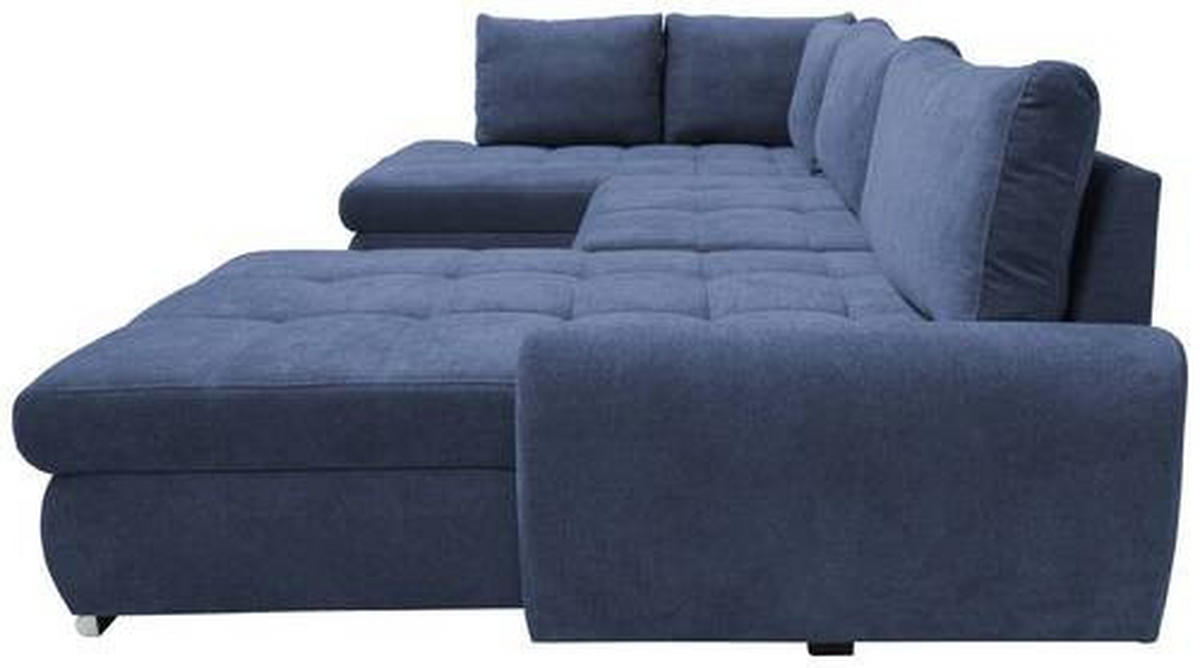 ECKSOFA Dunkelblau Velours  - Chromfarben/Dunkelblau, Design, Kunststoff/Textil (173/322/174cm) - Livetastic