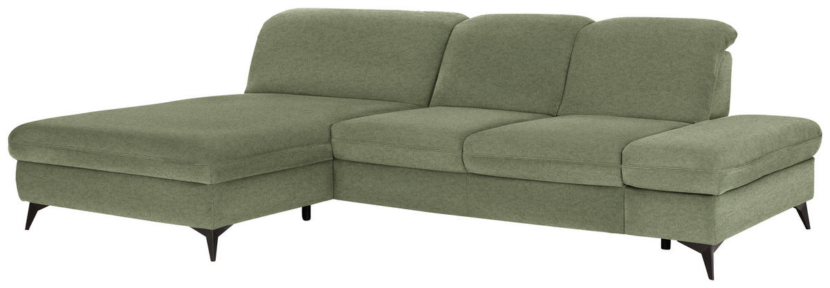 ECKSOFA  in Chenille Olivgrün  198/288 cm  - Schwarz/Olivgrün, Design, Textil/Metall (198/288cm) - Beldomo Style