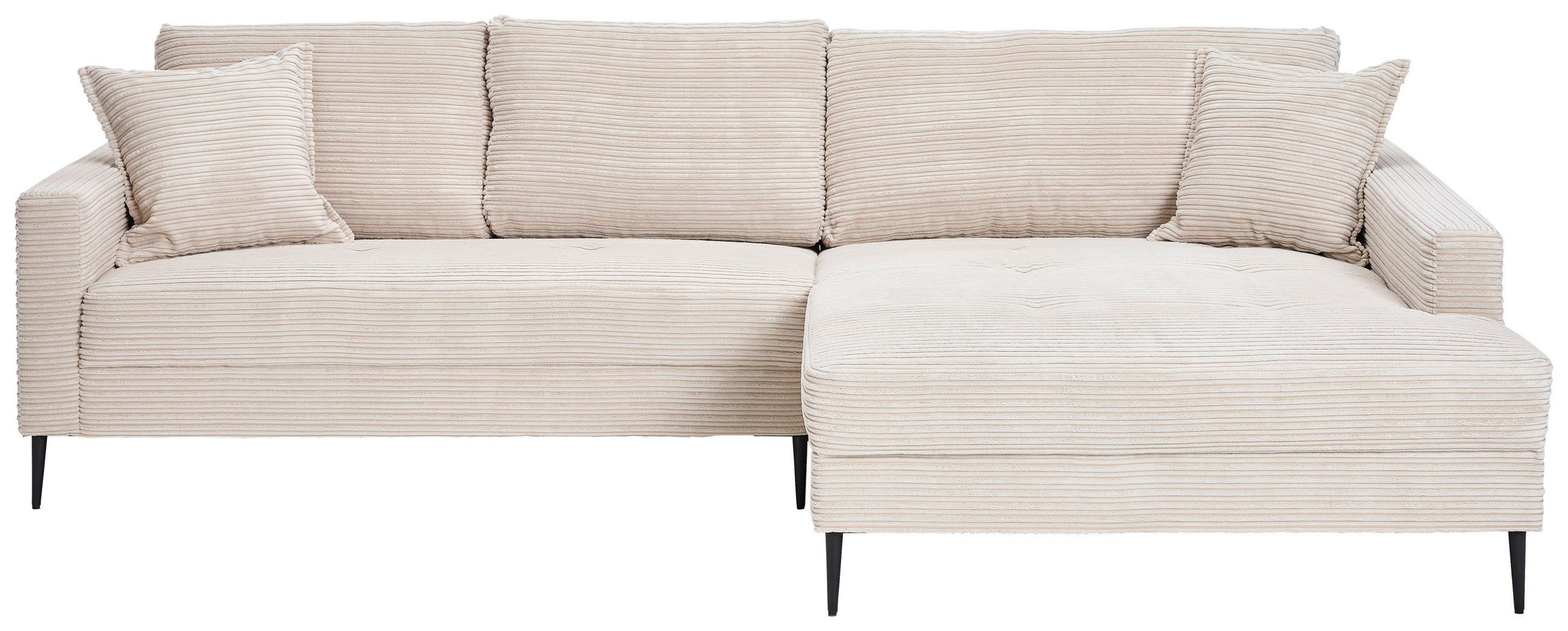 ECKSOFA Creme Cord  - Creme/Schwarz, KONVENTIONELL, Textil/Metall (276/173cm) - Carryhome