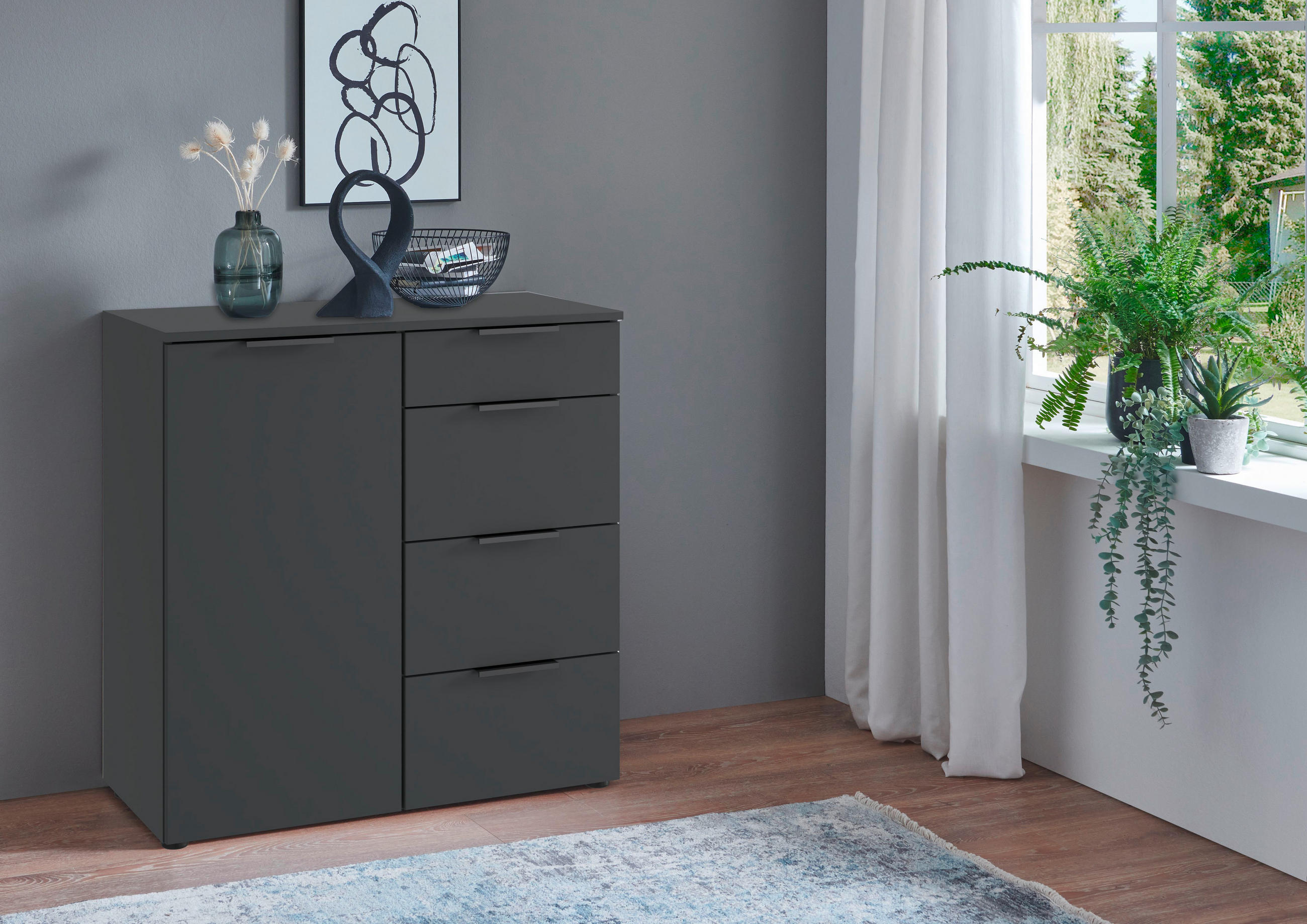 KOMODA, barve grafita  - črna/barve grafita, Design, kovina/umetna masa (81/84/41cm) - Hom`in