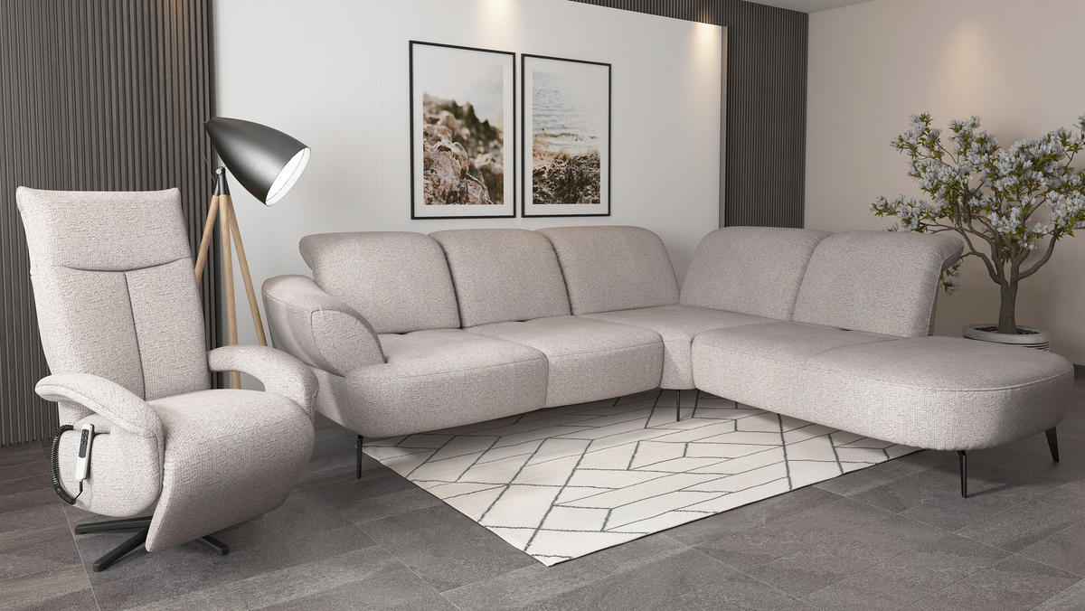 ECKSOFA in Chenille Silberfarben  - Silberfarben/Schwarz, Modern, Textil/Metall (302/270cm) - Sit & More