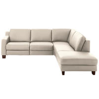 ECKSOFA Echtleder Greige  - Greige/Eichefarben, Design, Leder/Holz (259/235cm) - Valdera