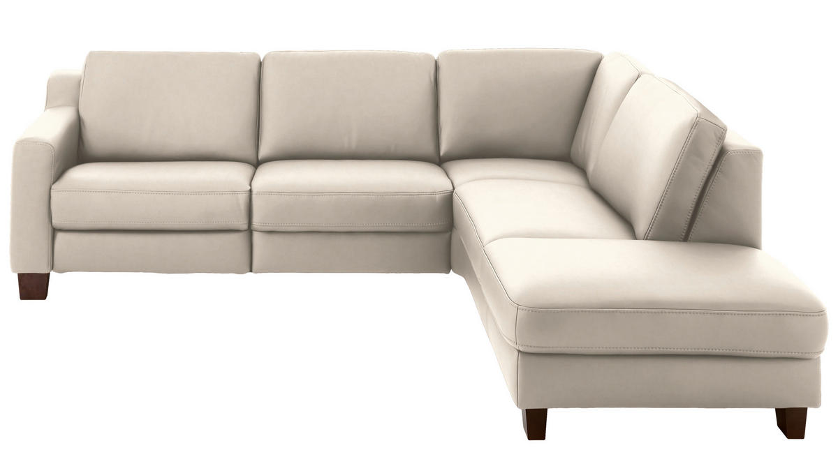 ECKSOFA Echtleder Greige  - Greige/Eichefarben, Design, Leder/Holz (259/235cm) - Valdera