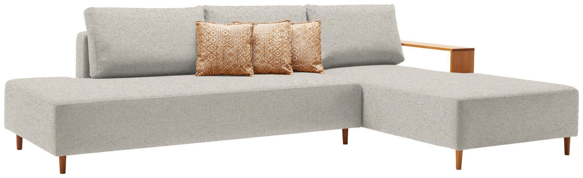 ECKSOFA in Flachgewebe Ecru  - Ecru/Eichefarben, Design, Holz/Textil (307/190cm) - Joka