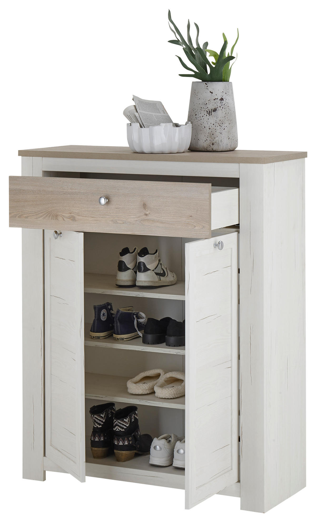 SCHUHSCHRANK  in 98/121/38 cm  - Silberfarben/Weiß, LIFESTYLE, Holzwerkstoff/Kunststoff (98/121/38cm) - MID.YOU