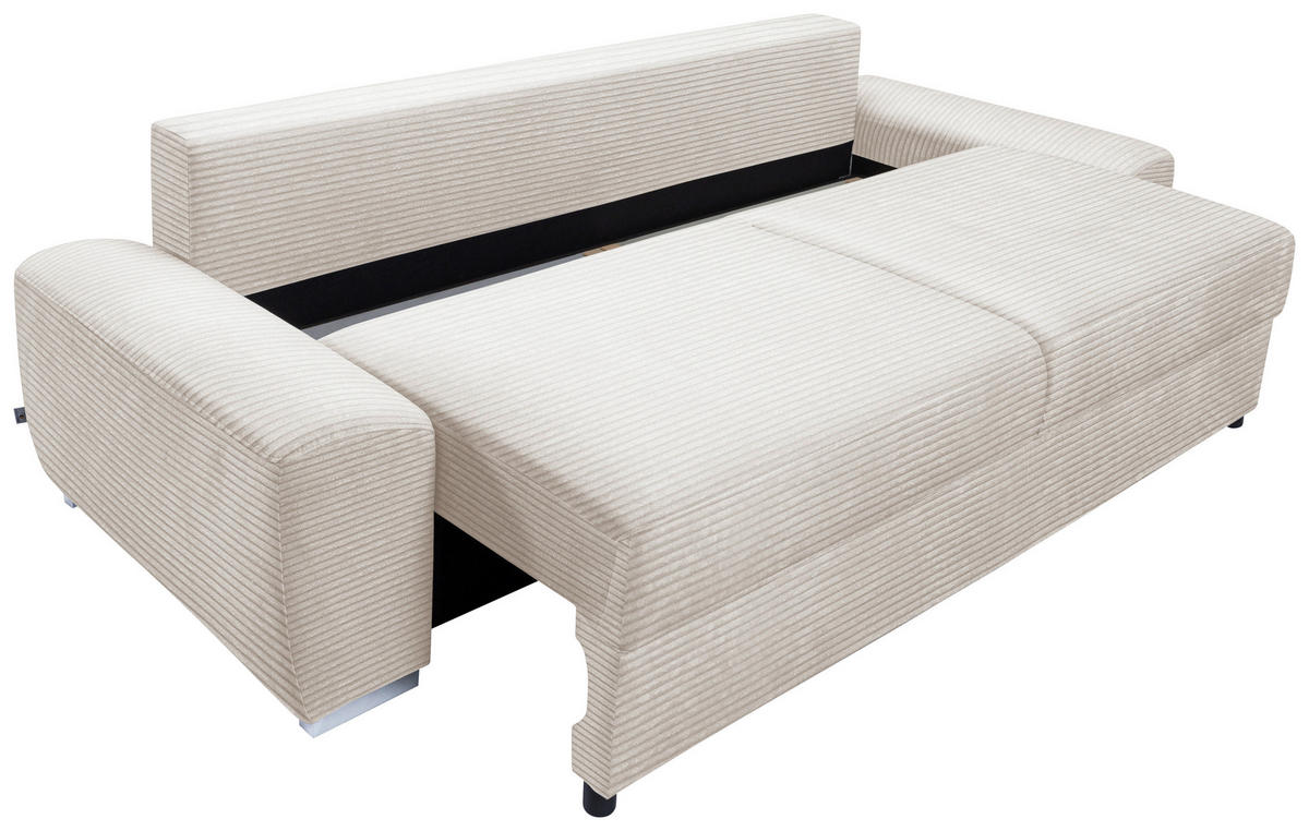 SCHLAFSOFA in Cord Creme, Beige, Ecru  - Chromfarben/Ecru, Design, Holzwerkstoff/Kunststoff (258/100/148cm) - Stylife