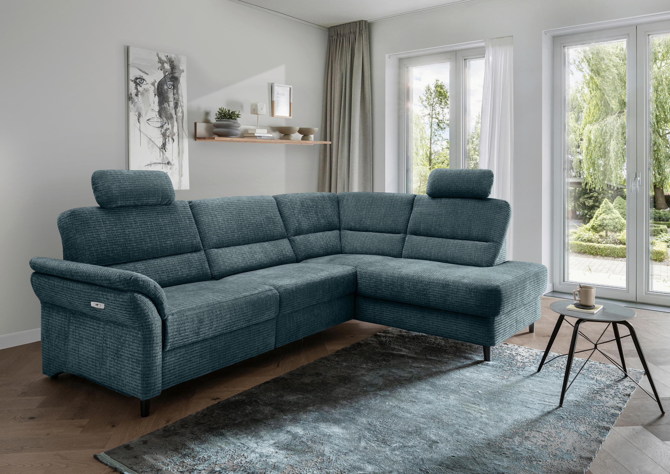 ECKSOFA Blau Mikrofaser  - Blau/Schwarz, MODERN, Holz/Textil (266/190cm) - Livetastic