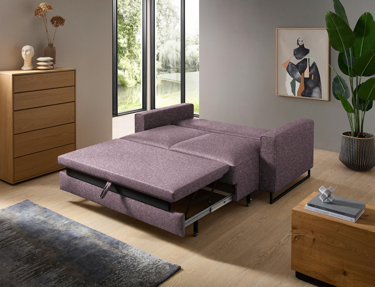 SCHLAFSOFA  in Flachgewebe Beere  - Beere/Schwarz, Design, Textil/Metall (174/90/95cm) - Bali