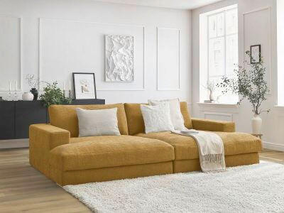 BIGSOFA LEONARD Struktur Gelb  - Gelb/Schwarz, MODERN, Kunststoff/Textil (274/77/159cm)