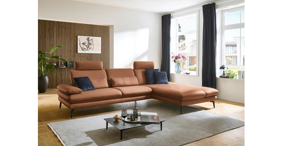 ECKSOFA in Echtleder Hellbraun 308/195 cm - Hellbraun/Schwarz, Design, Leder/Metall (308/195cm) - Dieter Knoll