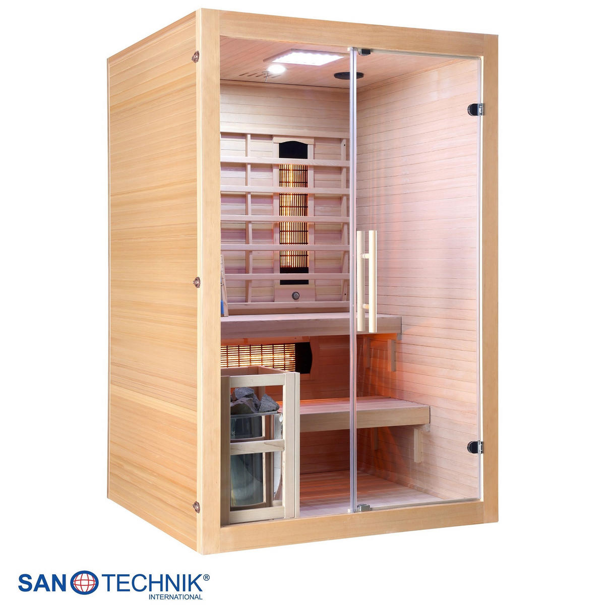 INFRAROTKABINE für 2 Personen  - Naturfarben, Basics, Glas/Holz (130/120/200cm) - Sanotechnik