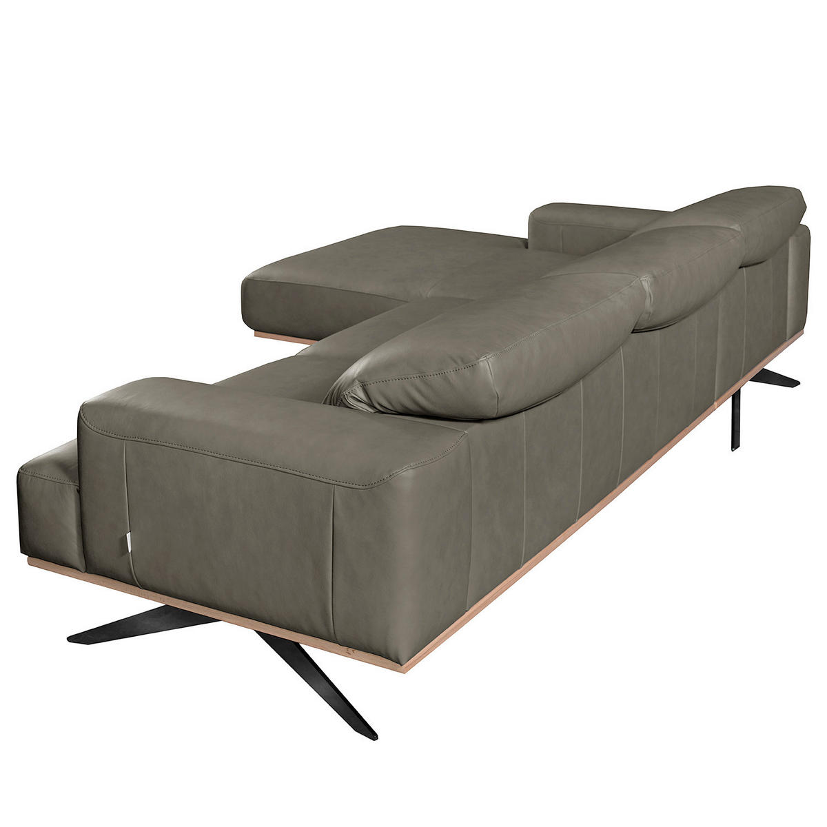 ECKSOFA  in Echtleder Grau  187/295 cm  - Schwarz/Grau, Design, Leder/Metall (187/295cm) - Livetastic