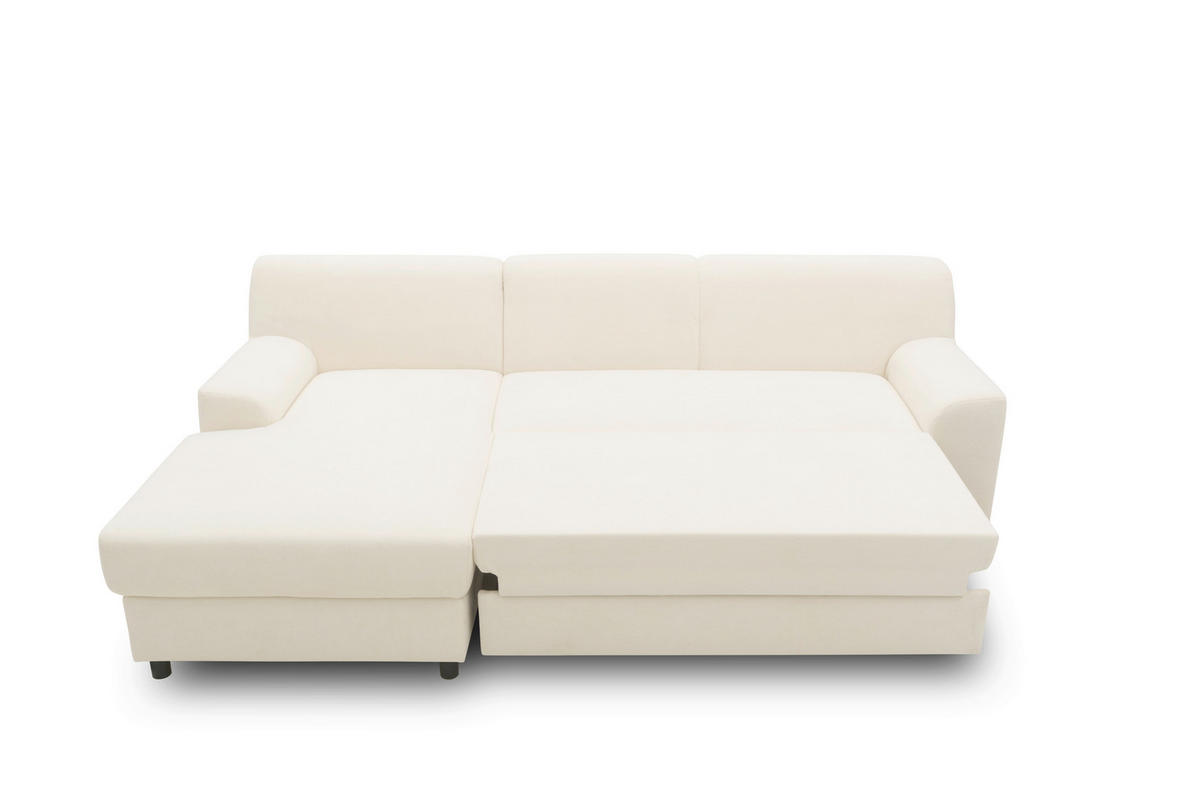 ECKSCHLAFSOFA  CAPRI 2 Creme Mikrofaser  - Creme/Schwarz, Basics, Kunststoff/Textil (146/241cm) - MID.YOU