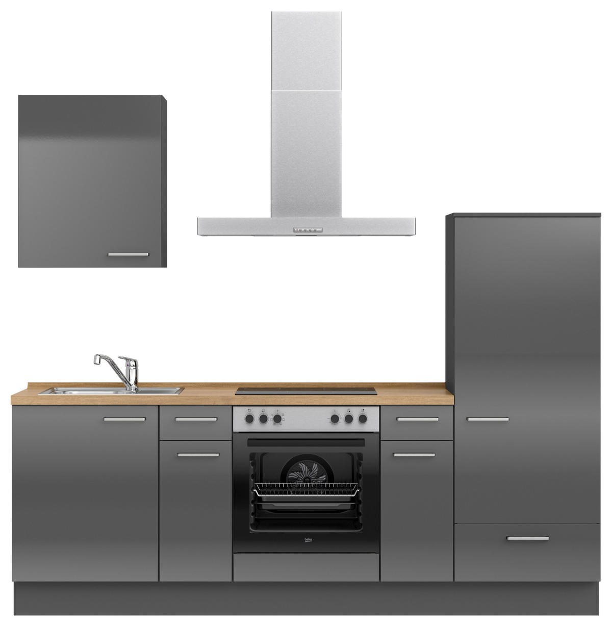 KÜCHENLEERBLOCK Flash 240 cm  in Schieferfarben, Eichefarben  - Schieferfarben/Edelstahlfarben, MODERN, Holzwerkstoff/Metall (240cm) - Nobilia
