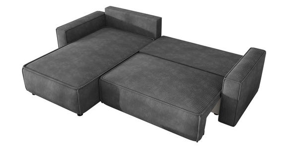 ECKSOFA Dunkelgrau Cord Zierkissen, Rückenkissen, Bettkasten, Schlaffunktion, Rücken echt, Liegefläche im Originalstoff  - Dunkelgrau/Schwarz, MODERN, Kunststoff/Textil (190/280cm) - Carryhome