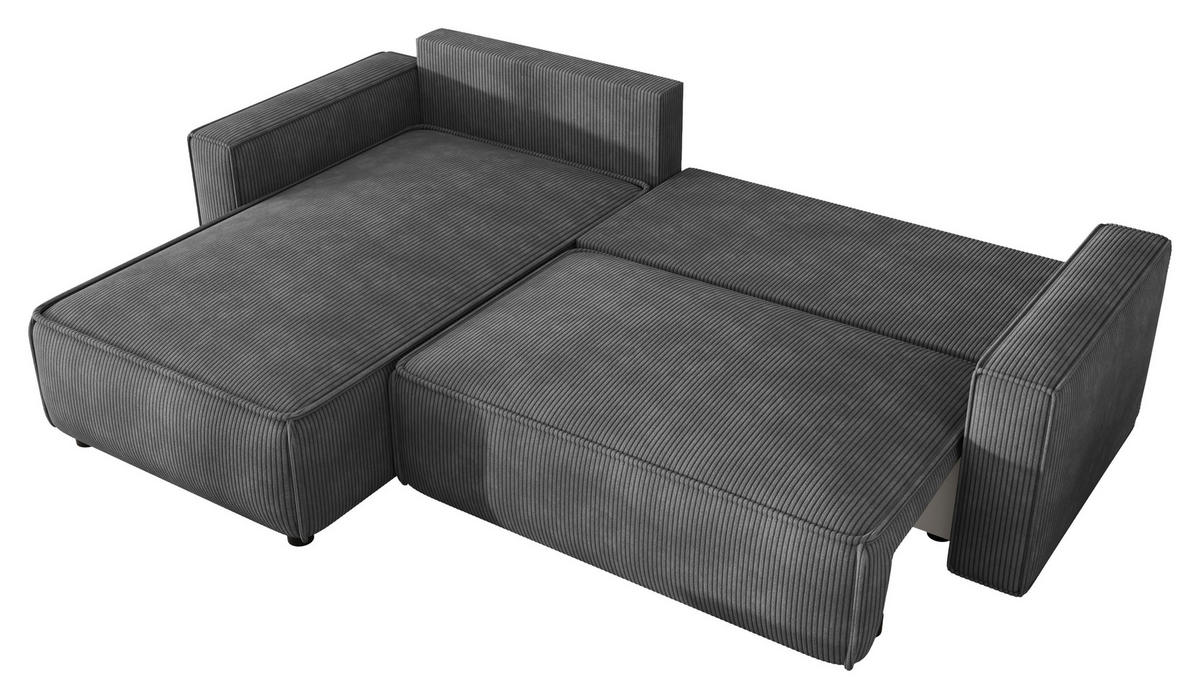 ECKSOFA Dunkelgrau Cord Zierkissen, Rückenkissen, Bettkasten, Schlaffunktion, Rücken echt, Liegefläche im Originalstoff  - Dunkelgrau/Schwarz, MODERN, Kunststoff/Textil (190/280cm) - Carryhome