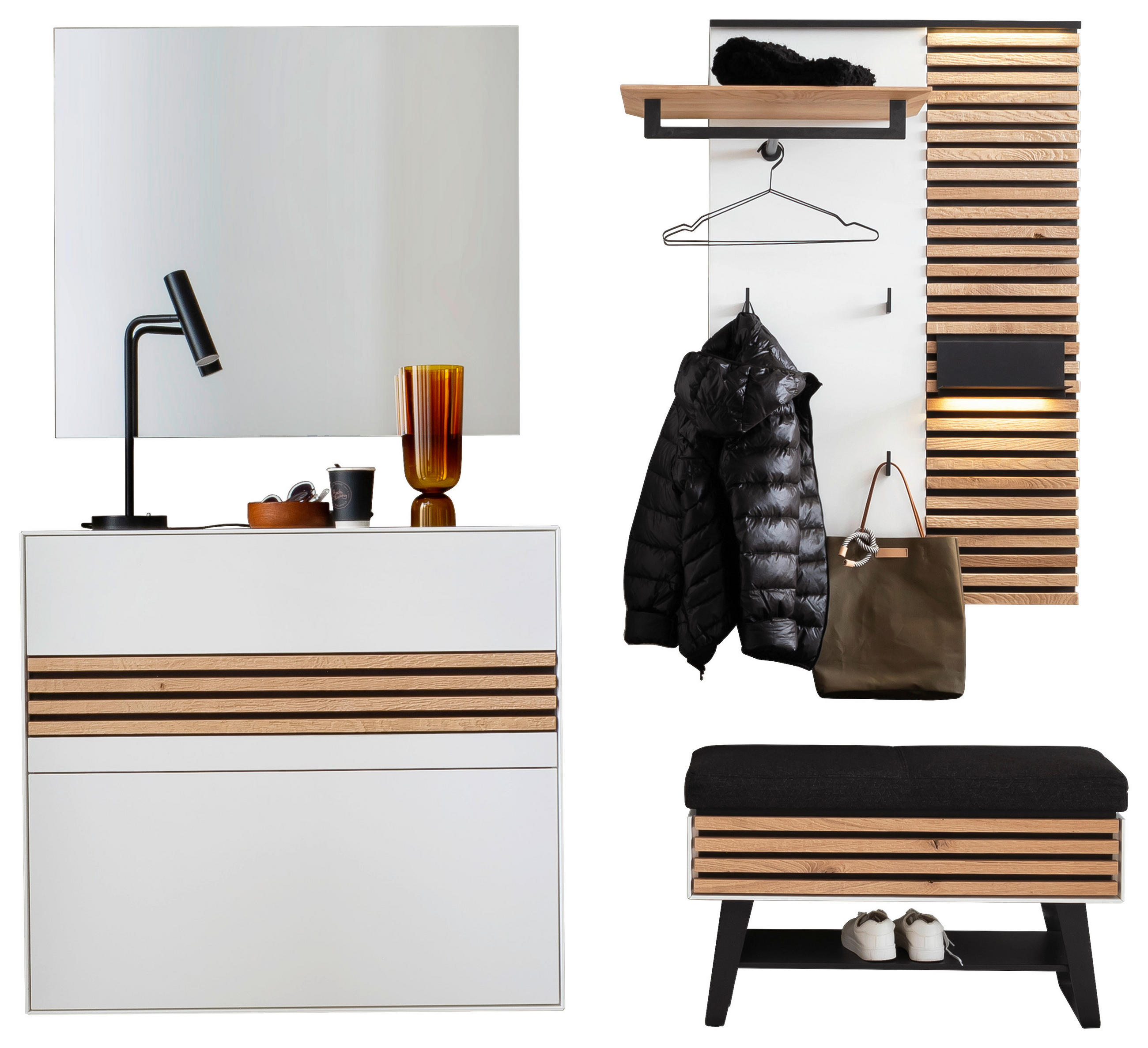 GARDEROBE  in 202/196/41 cm  - Eichefarben/Anthrazit, Design, Glas/Holz (202/196/41cm) - Schöner Wohnen